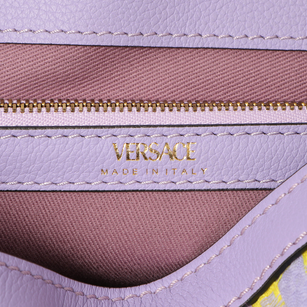 Versace Lilac Yellow Calfskin Canvas Houndstooth Medium La Medusa Top Handle Bag Handbags Versace