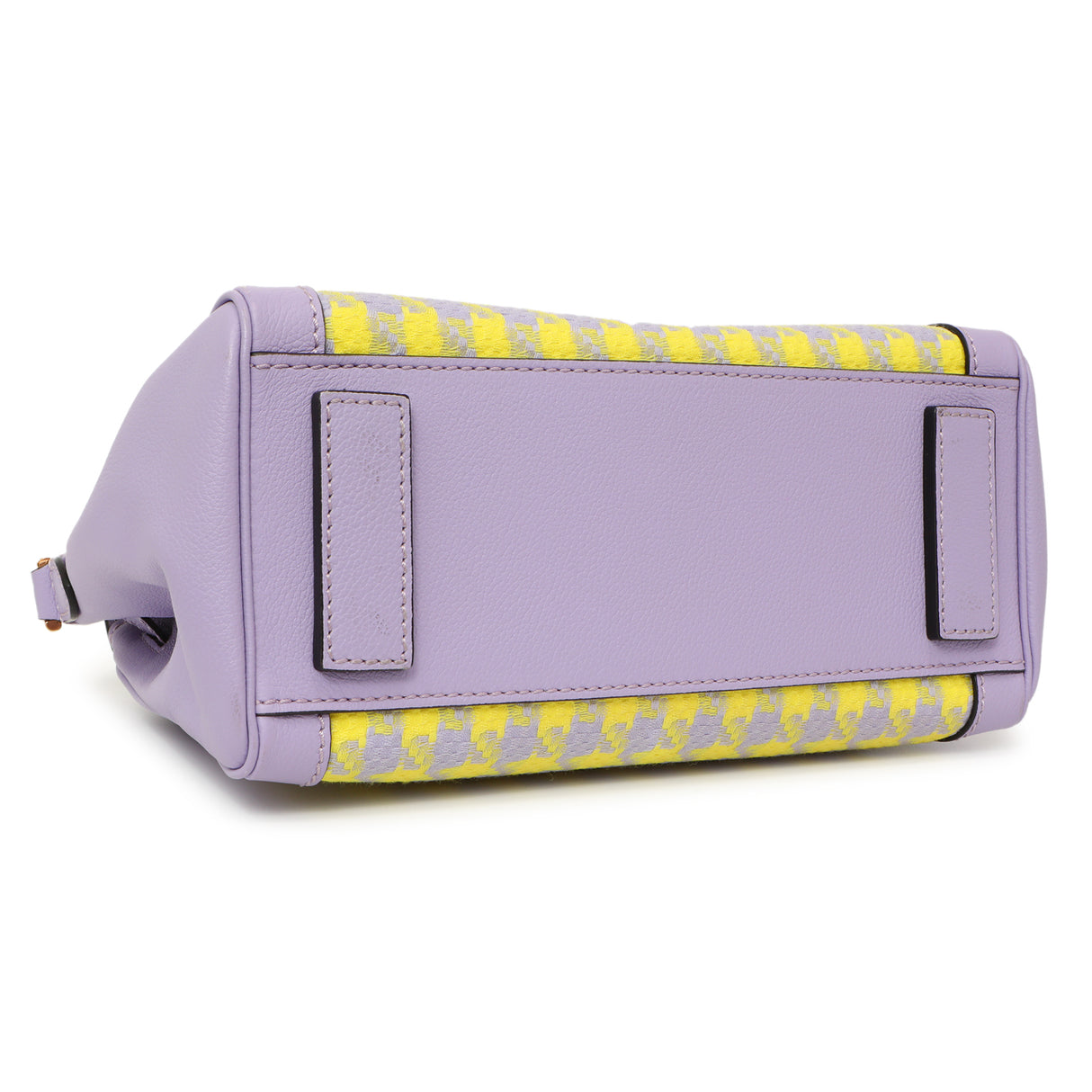 Versace Lilac Yellow Calfskin Canvas Houndstooth Medium La Medusa Top Handle Bag Handbags Versace
