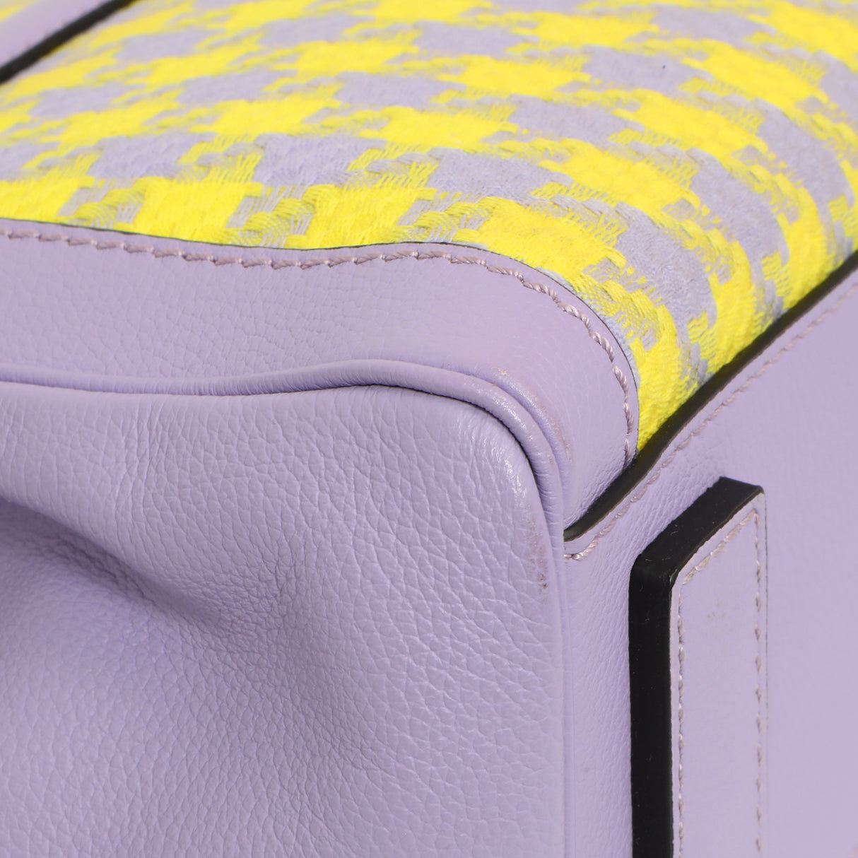 Versace Lilac Yellow Calfskin Canvas Houndstooth Medium La Medusa Top Handle Bag Handbags Versace