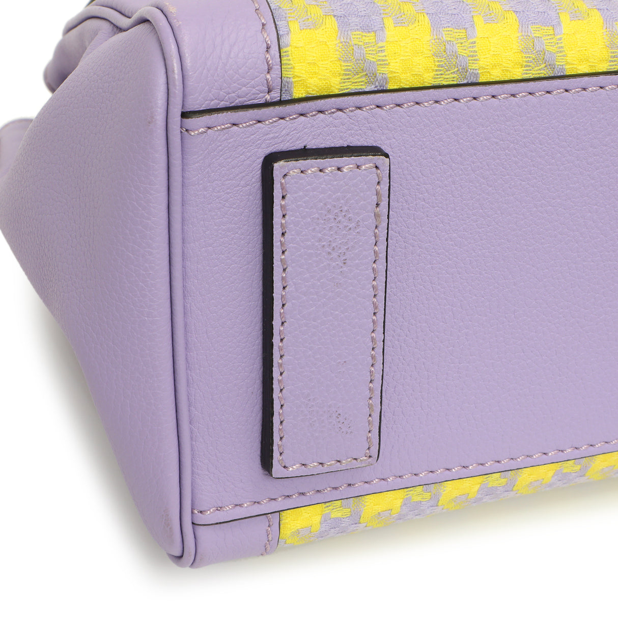 Versace Lilac Yellow Calfskin Canvas Houndstooth Medium La Medusa Top Handle Bag Handbags Versace