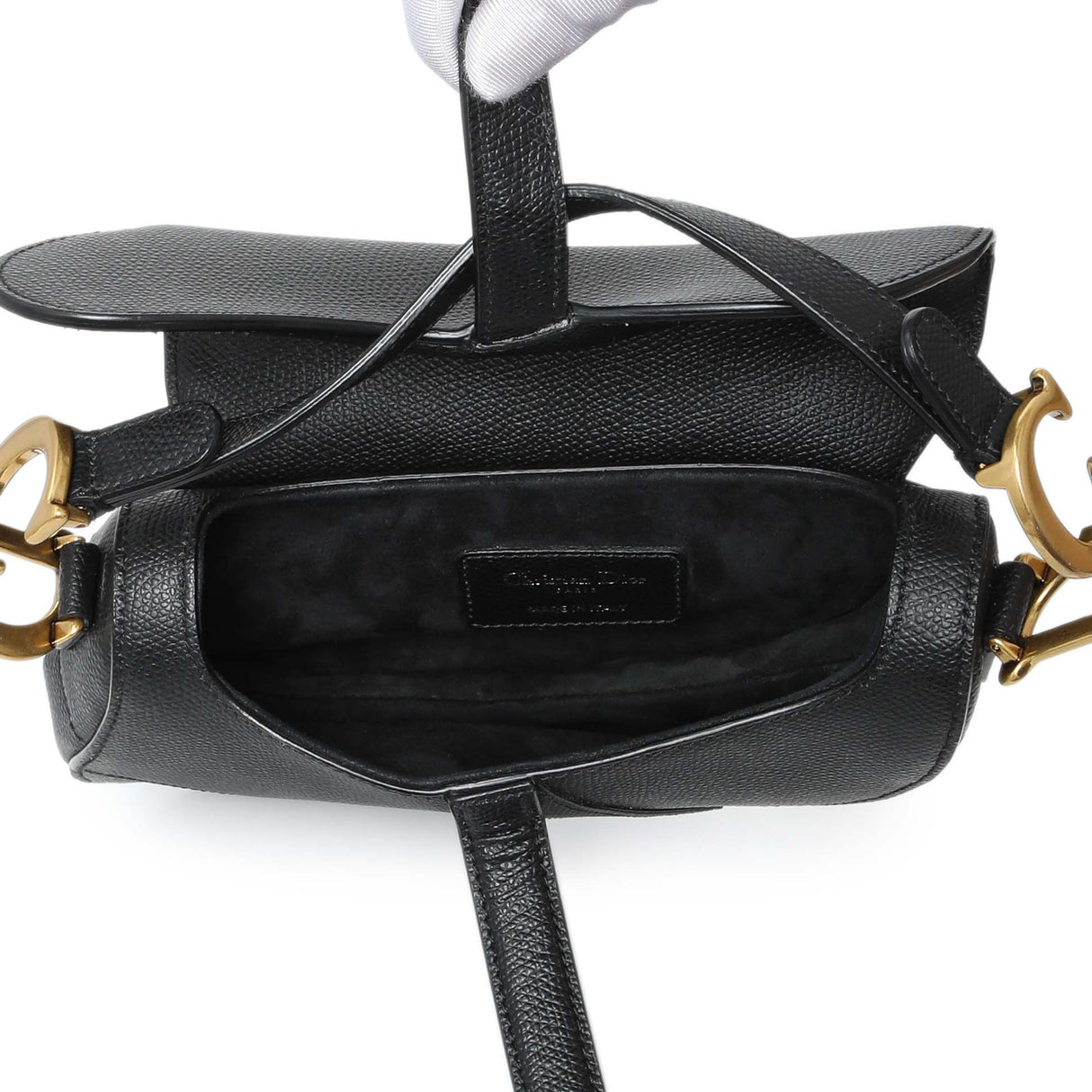 Christian Dior Black Grained Calfskin Mini Saddle Bag