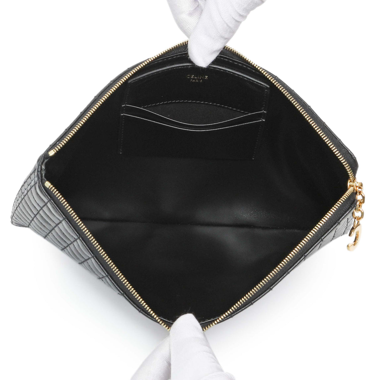 Celine Black Calfskin Quilted C Charm Pouch Accessories Celine