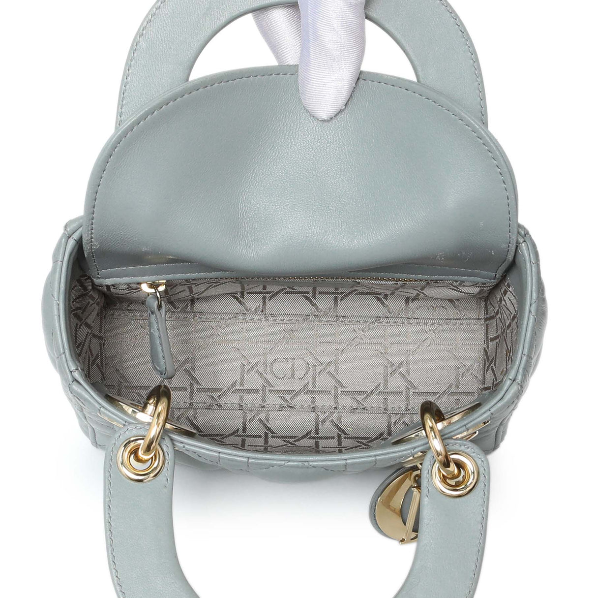 Christian Dior Grey Lambskin Cannage Mini Lady Dior