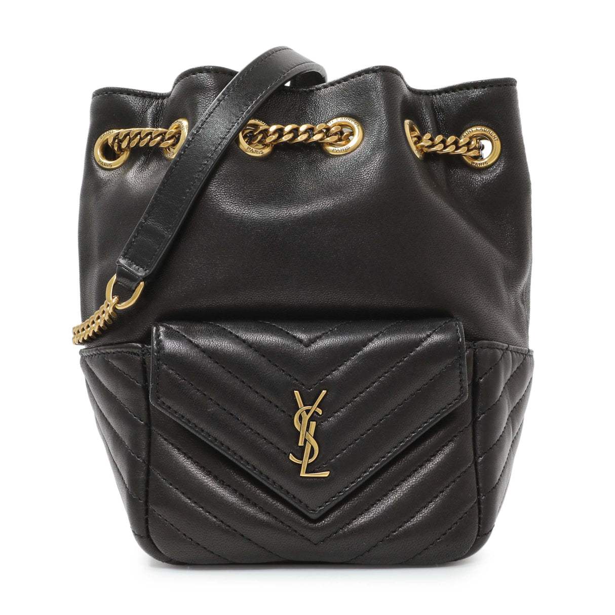 Saint Laurent Black Lambskin Matelasse Monogram Joe Nano Bucket Bag Handbags Saint Laurent