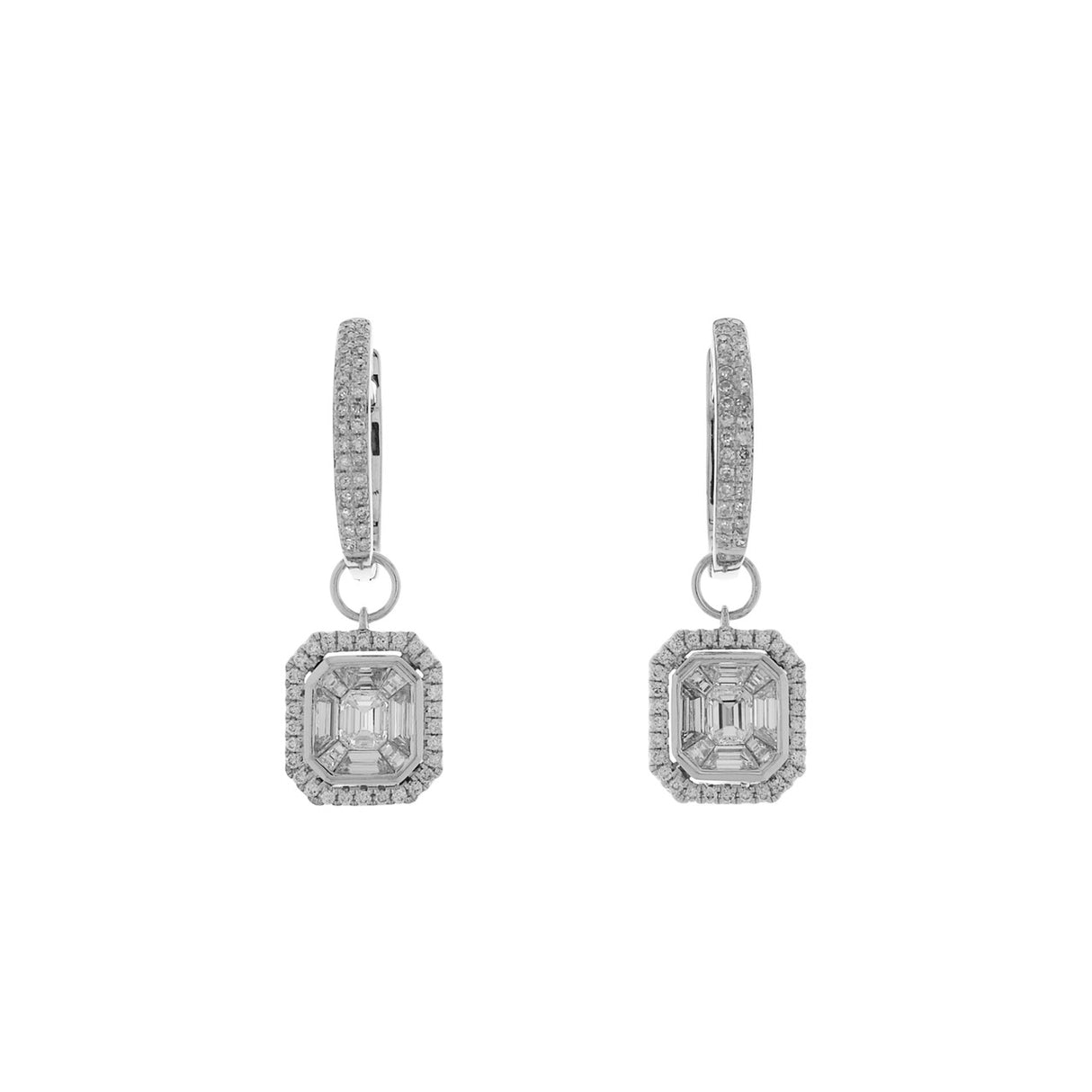 14K White Gold 2.00 Carat Diamond Drop Earrings Modaselle