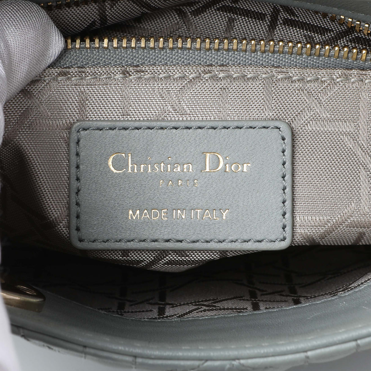 Christian Dior Grey Lambskin Cannage Mini Lady Dior