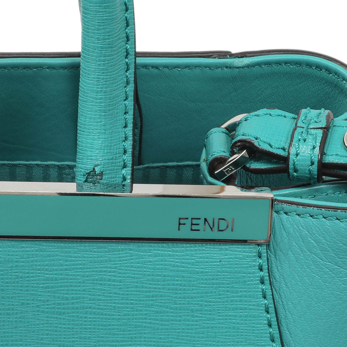 Fendi Teal Vitello Elite Petite 2Jours Tote Handbags Fendi