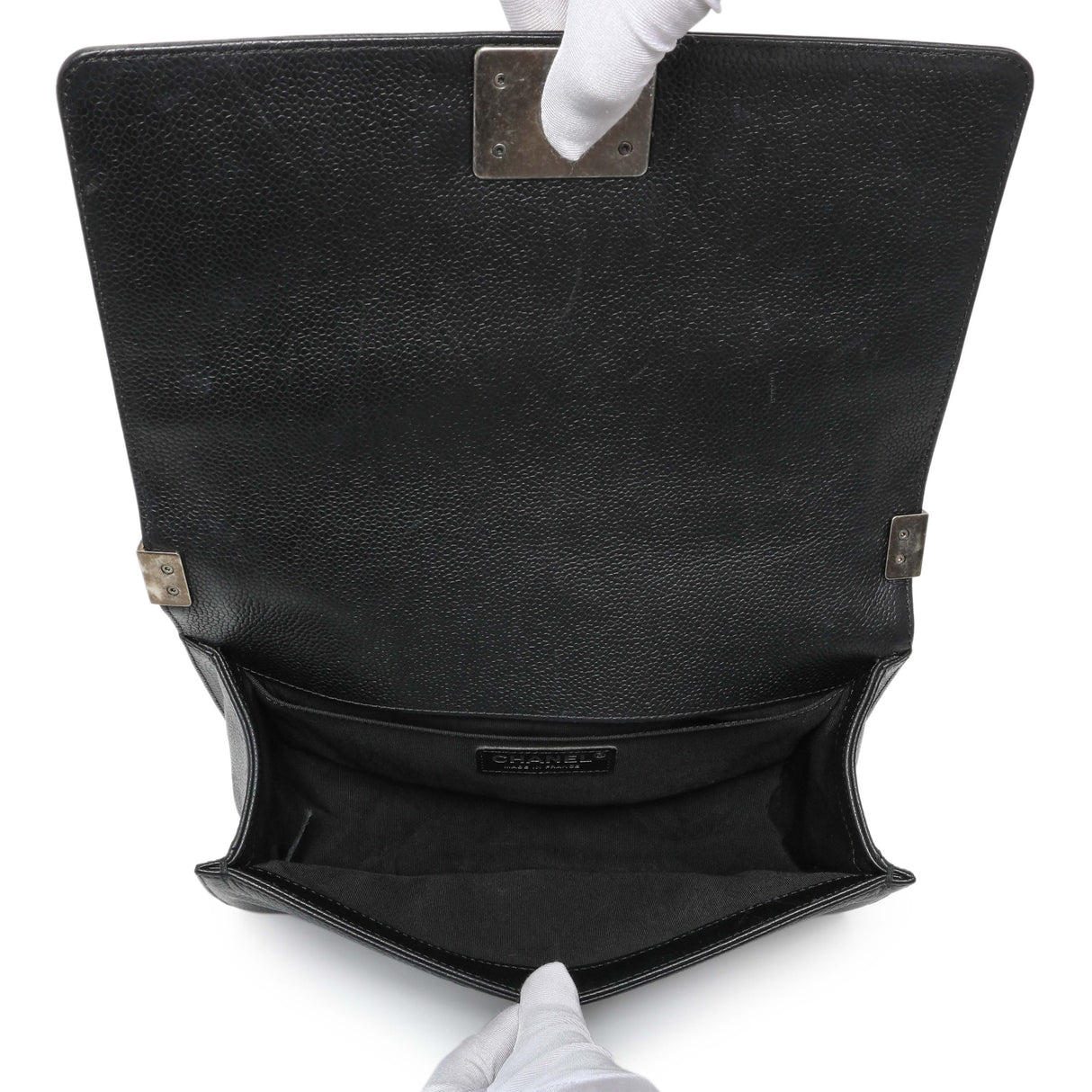 Chanel Black Chevron Quilted Caviar Medium Boy Flap Handbags Chanel