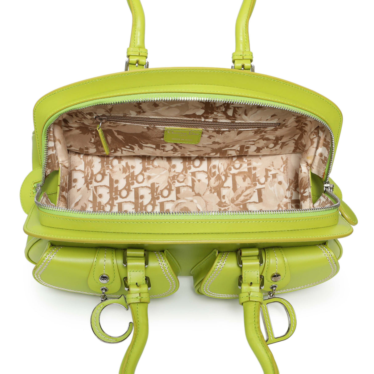 Christian Dior Green Calfskin Medium Detective Satchel Handbags Christian Dior