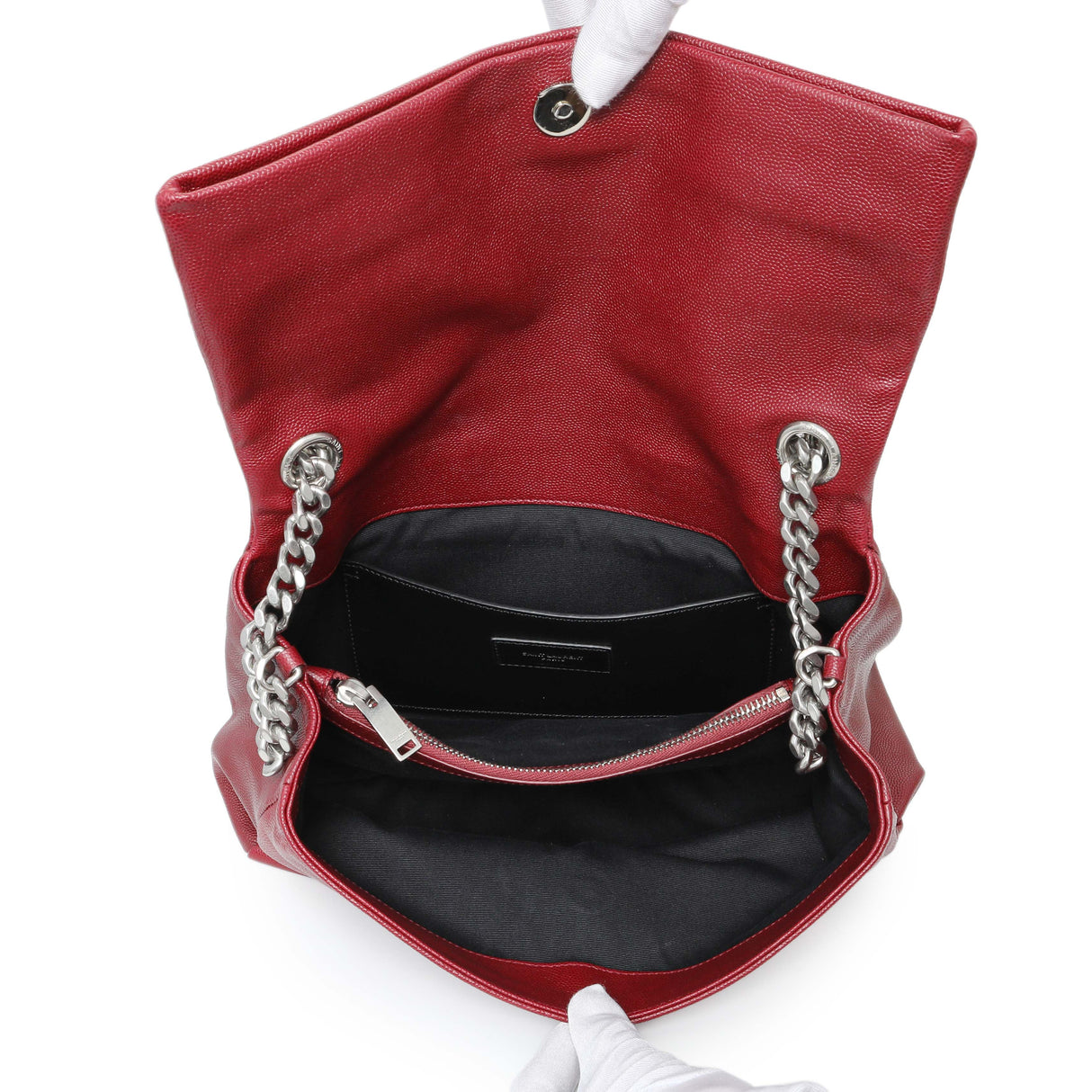 Saint Laurent Red Grain De Poudre Medium West Hollywood Monogram Fold-Over Handbags Saint Laurent