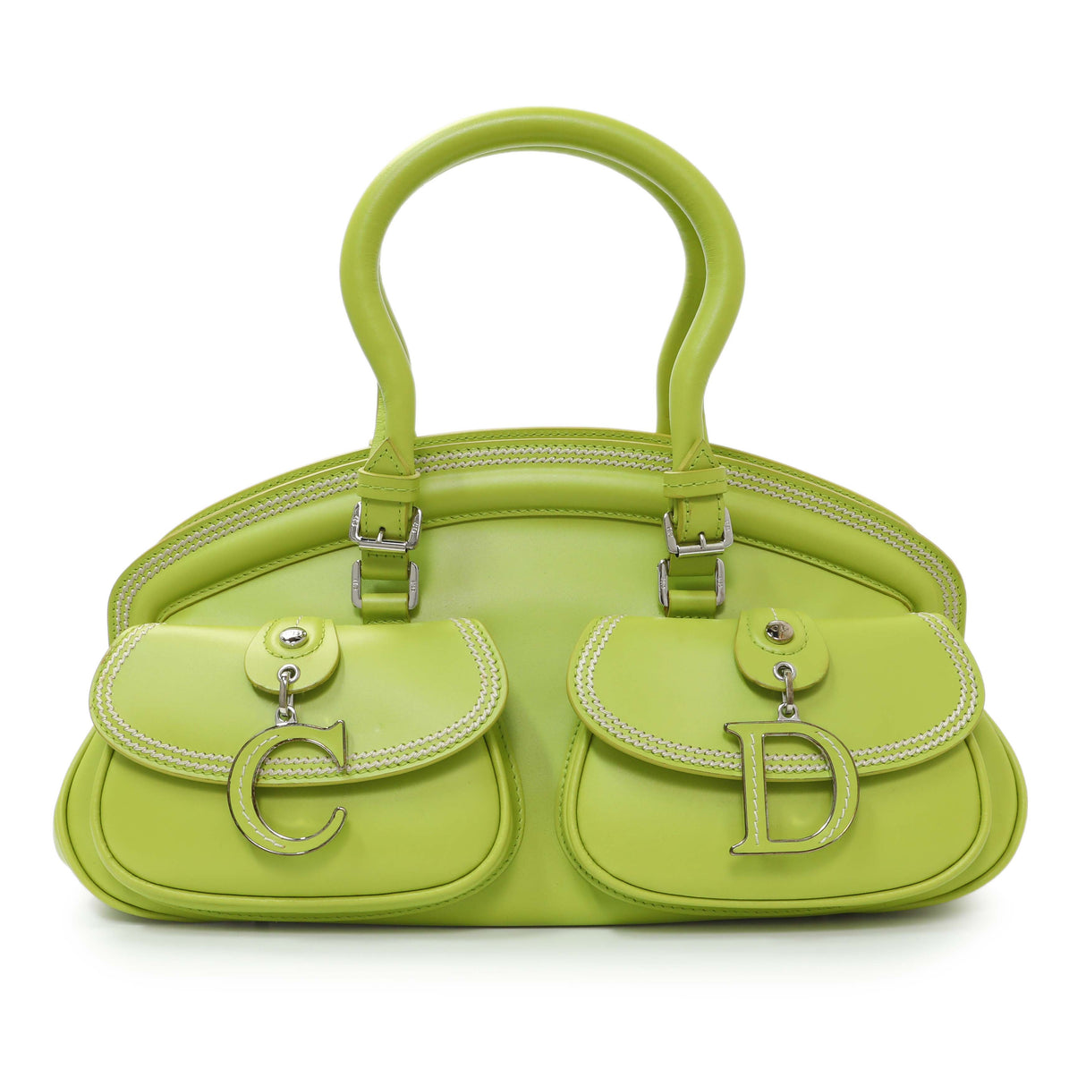 Christian Dior Green Calfskin Medium Detective Satchel Handbags Christian Dior