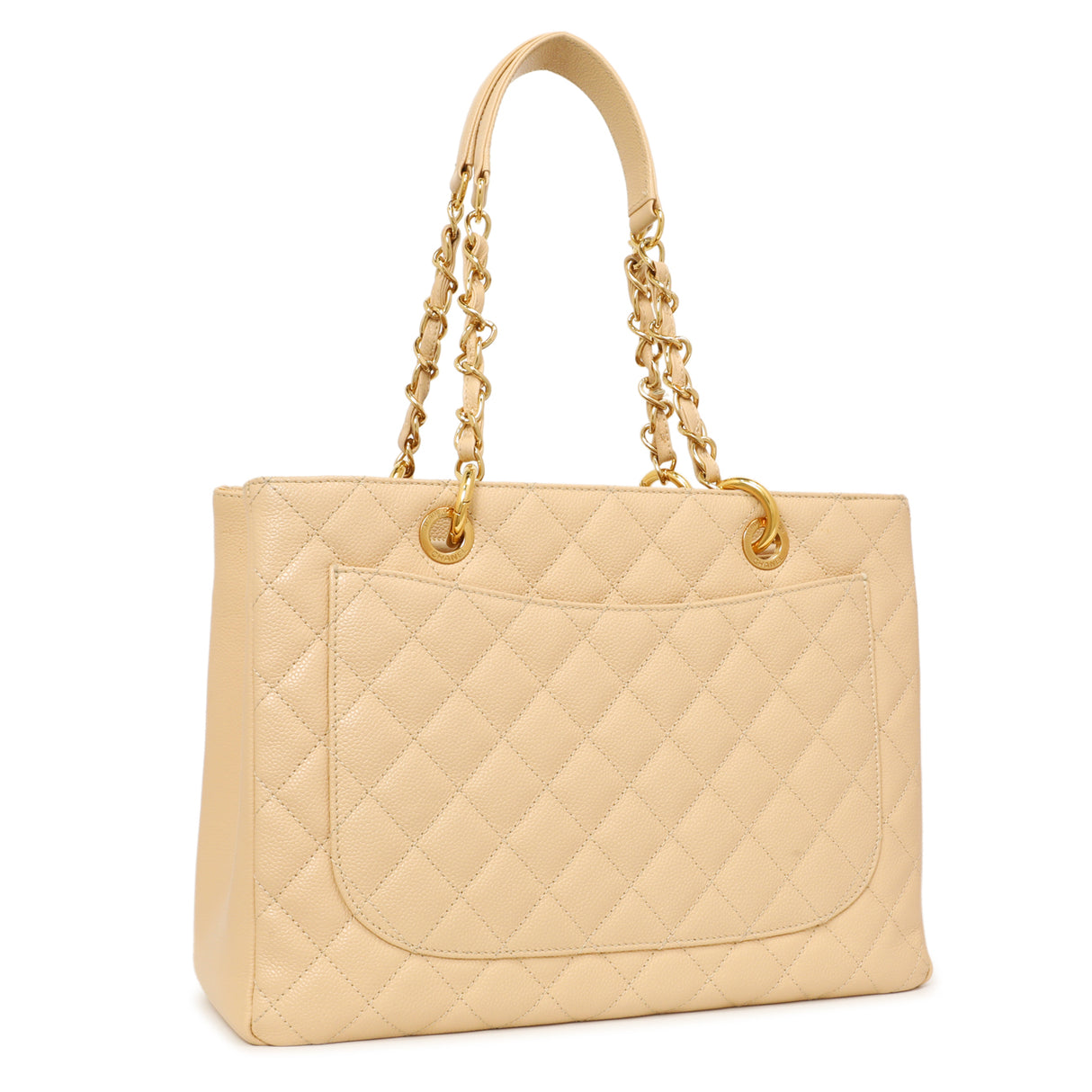 Chanel Beige Quilted Caviar Grand Shopping Tote GST Handbags Chanel