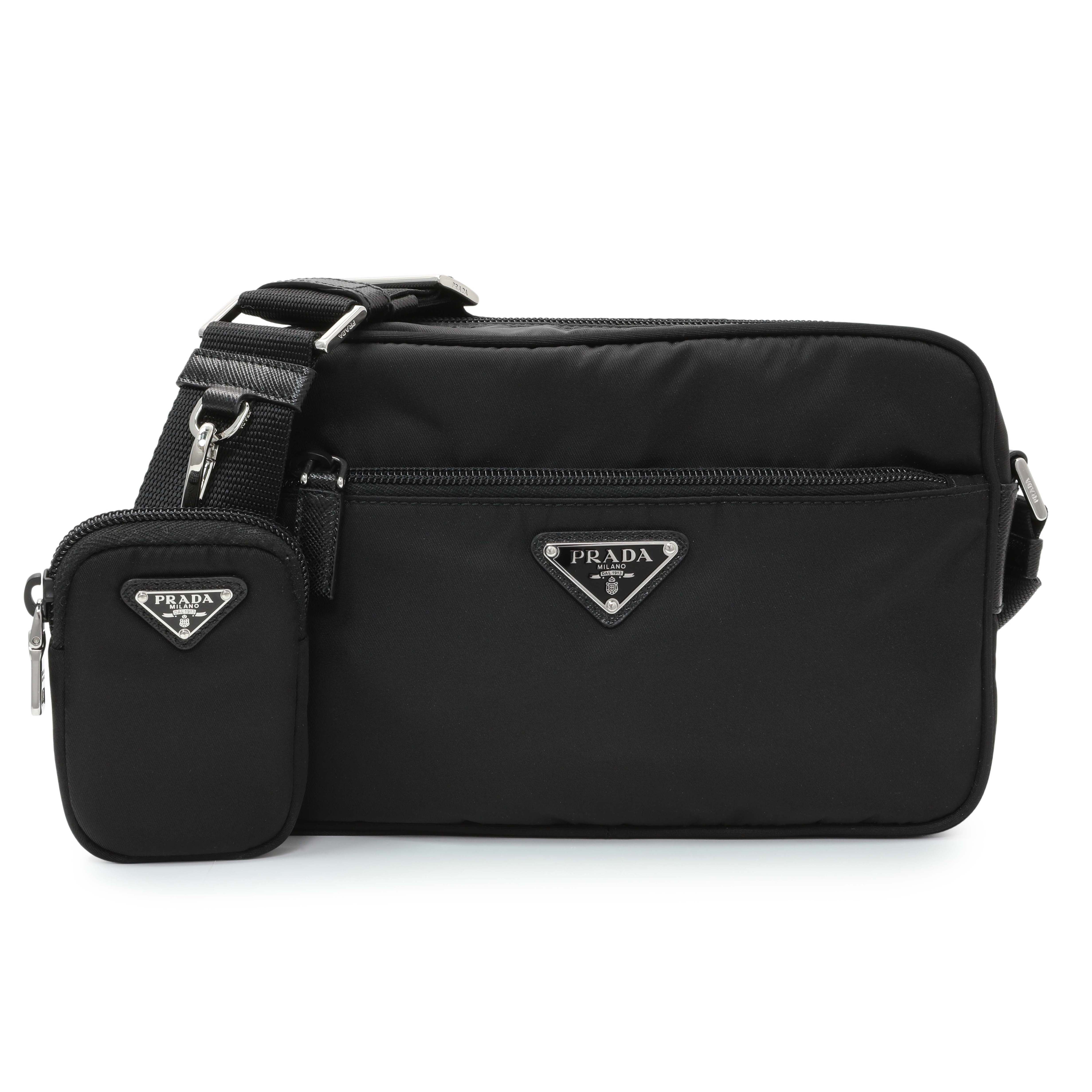 Prada Re-Nylon Vela Saffiano Pocket Double Zip Shoulder Bag