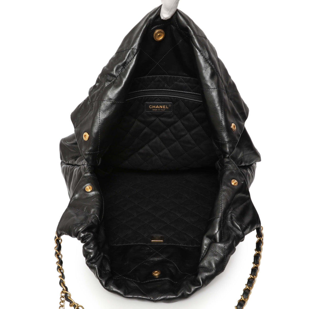 Chanel Shiny Black Quilted Shiny Calfskin Large Chanel 22 Handbags Chanel