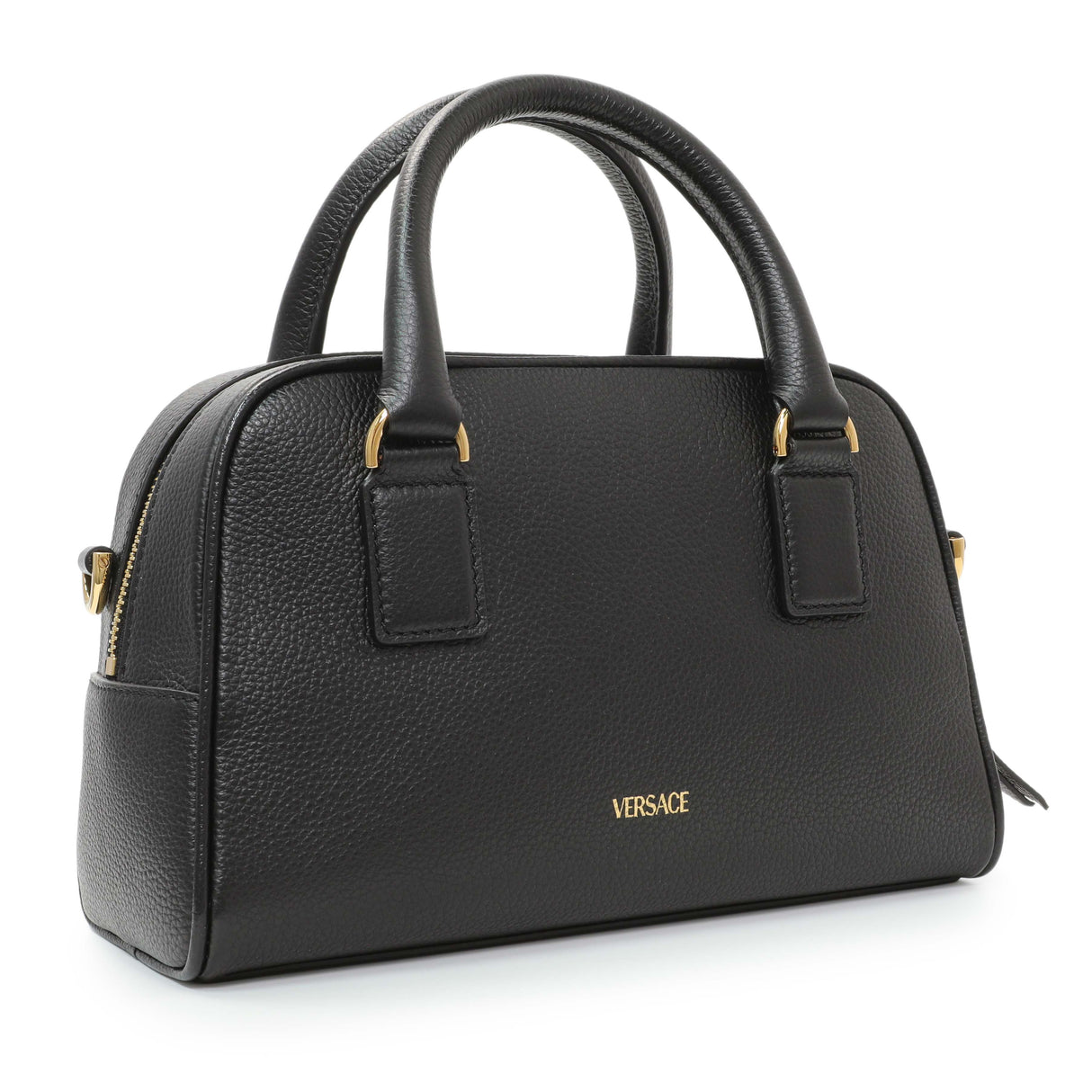 Versace Black Grained Calfskin Virtus Small Bowling Bag Handbags Versace