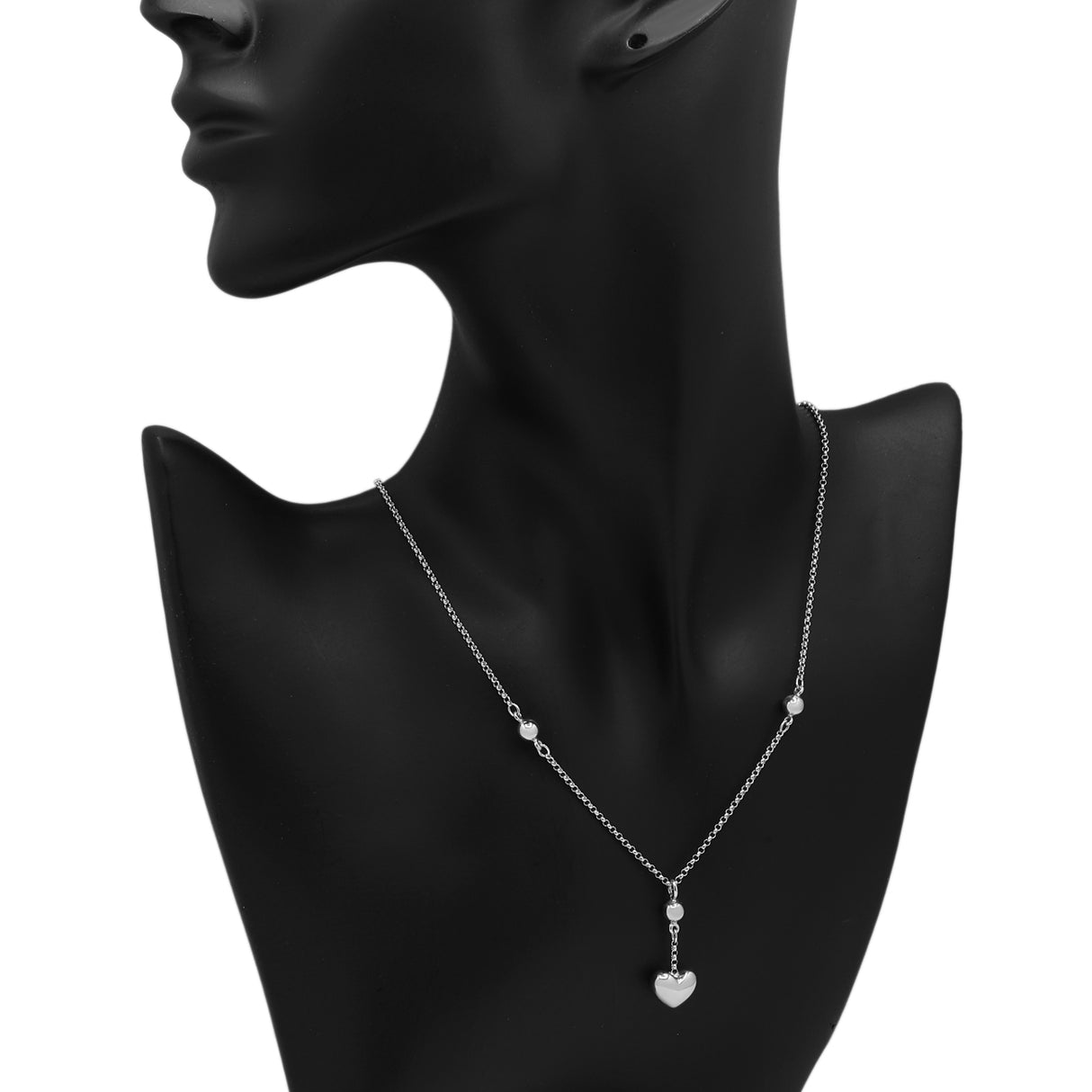 14K White Gold Puffed Heart Lariat Pendant Fine Jewellery Modaselle