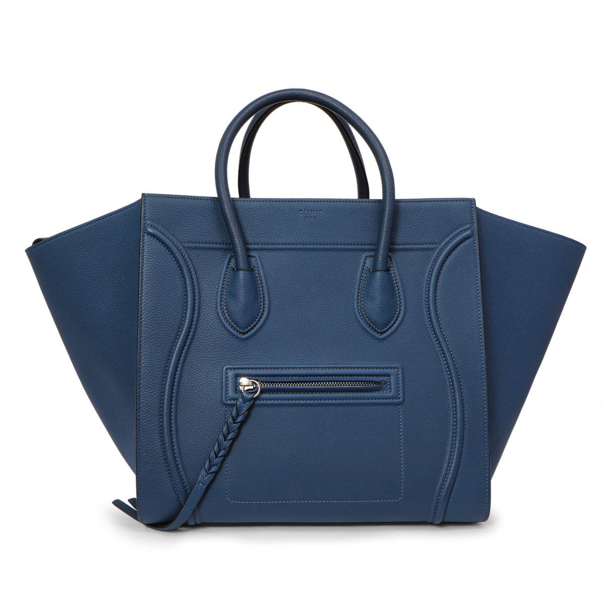 Celine Blue Grained Calfskin Medium Phantom Luggage Handbags Celine