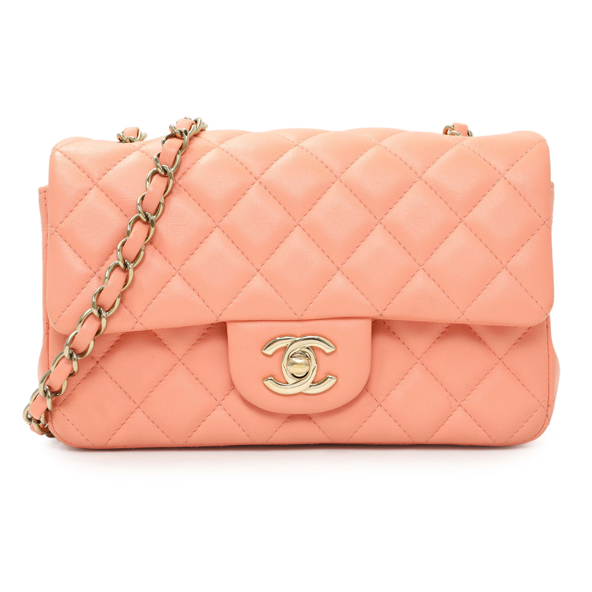 Chanel Light Orange Lambskin Mini Rectangular Classic Flap Bag Handbags Chanel