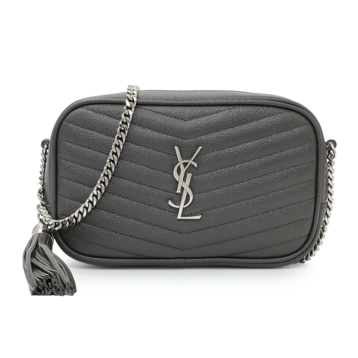 Saint Laurent Grey Grain De Poudre Matelasse Monogram Mini Lou Camera Bag Handbags Saint Laurent