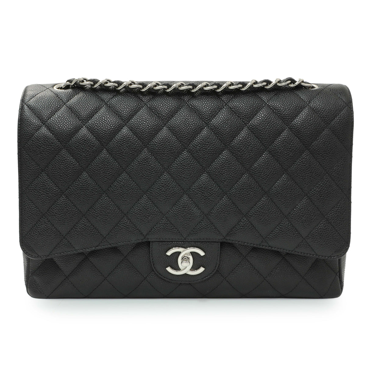 Chanel Black Quilted Caviar Maxi Double Flap Handbags Chanel