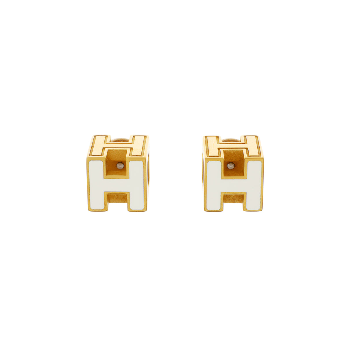 Hermes White Lacquered Cage d'H Earrings Designer Jewellery Hermes