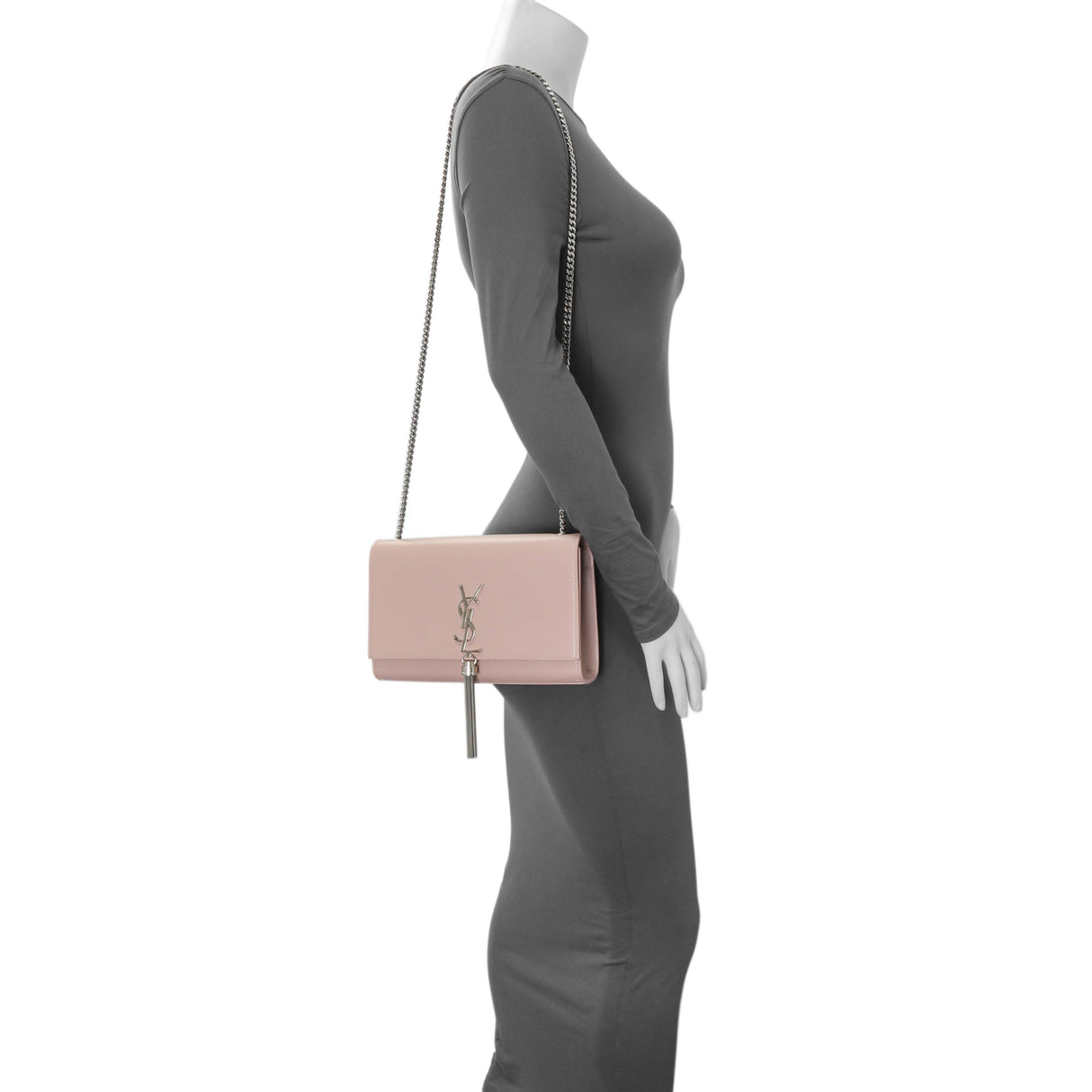 Saint Laurent Pink Smooth Calfskin Medium Classic Monogram Kate Tassel Satchel Handbags Saint Laurent