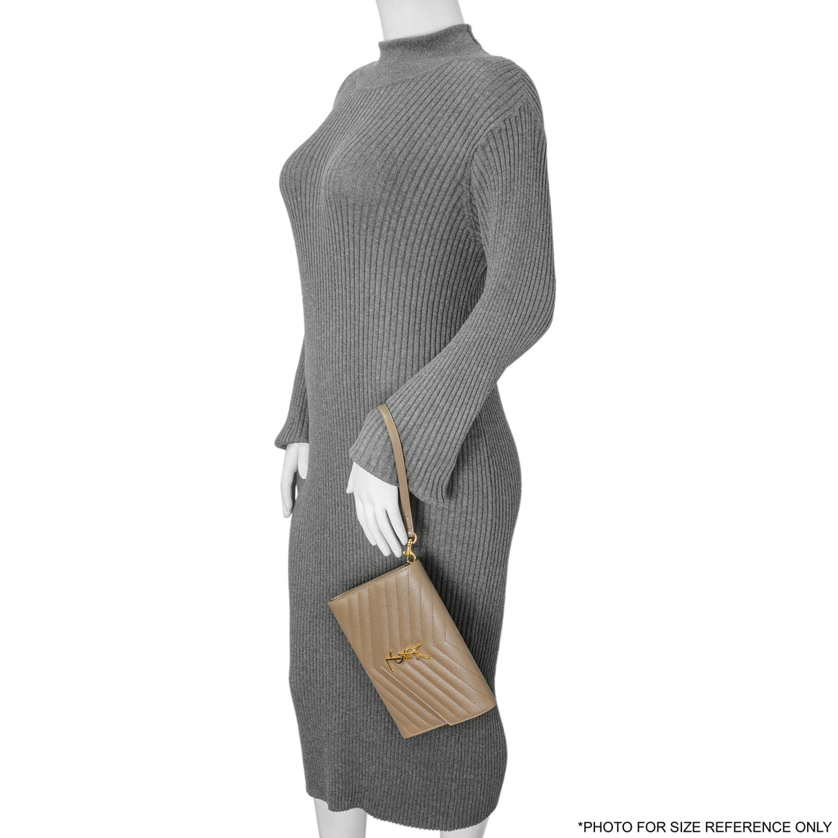 Saint Laurent Dark Beige Grain De Poudre Matelasse Chevron Monogram Cassandre Flap Pouch Handbags Saint Laurent