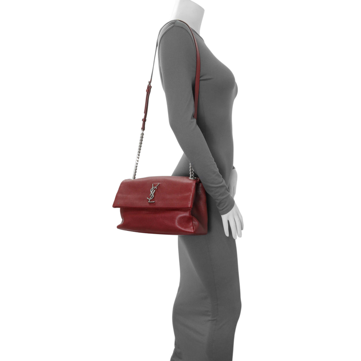 Saint Laurent Red Grain De Poudre Medium West Hollywood Monogram Fold-Over Handbags Saint Laurent