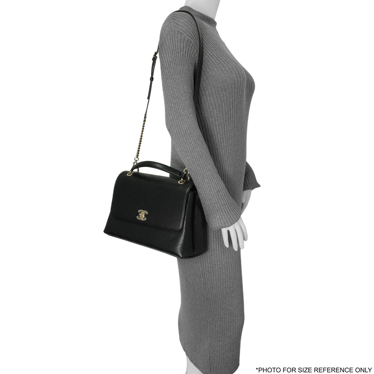 Chanel Black Calfskin Medium Chevron Chic Top Handle Flap Handbags Chanel