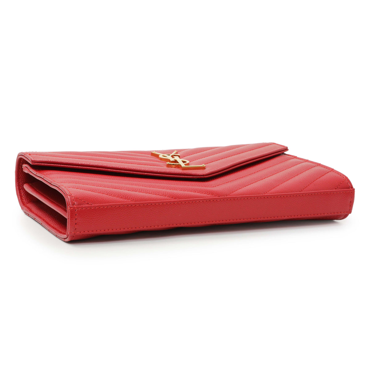 Saint Laurent Red Grain De Poudre Matelasse Chevron Monogram Chain Wallet Handbags Saint Laurent