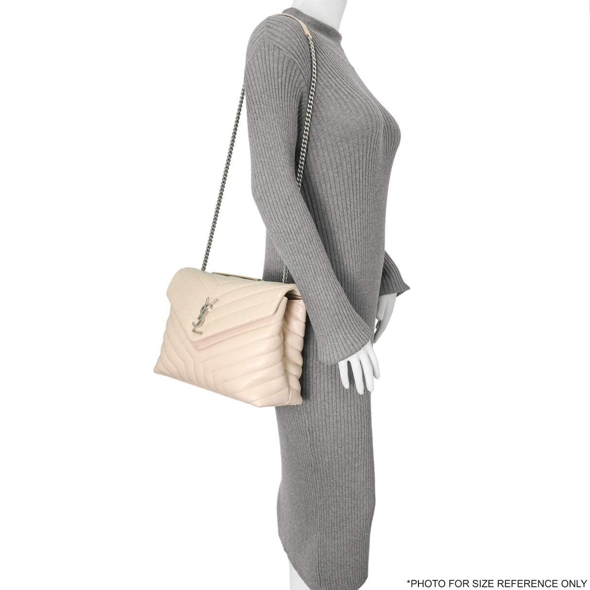 Saint Laurent Beige Calfskin Y Quilted Monogram Medium Loulou Chain Satchel Handbags Saint Laurent