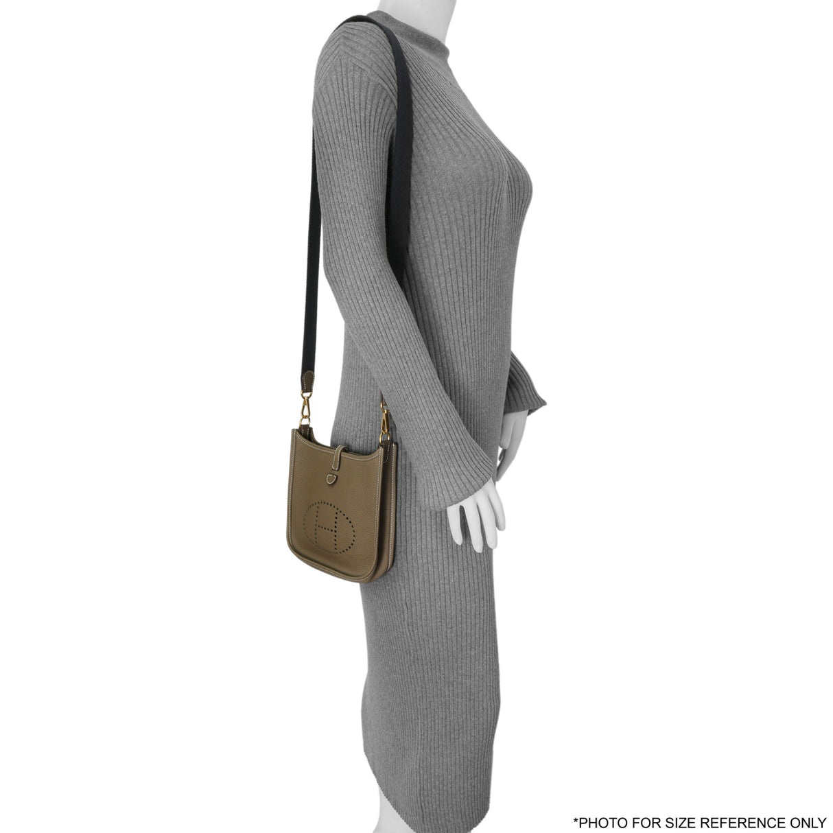 Hermes Etoupe Bleu Indigo Clemence Evelyne TPM Handbags Hermes