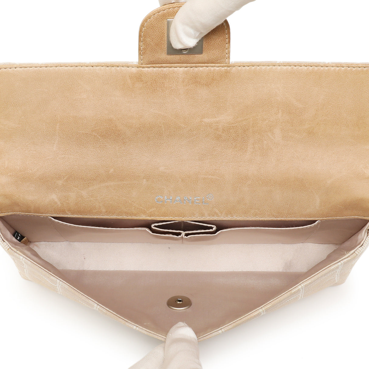 Chanel Beige Nylon Travel East West Flap Handbags Chanel