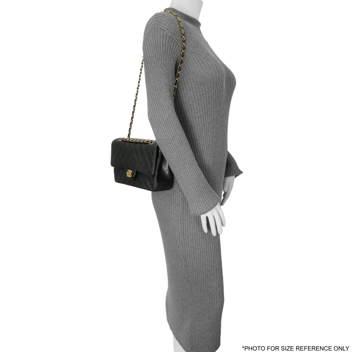 Chanel Black Quilted Caviar Medium Classic Double Flap Handbags Chanel