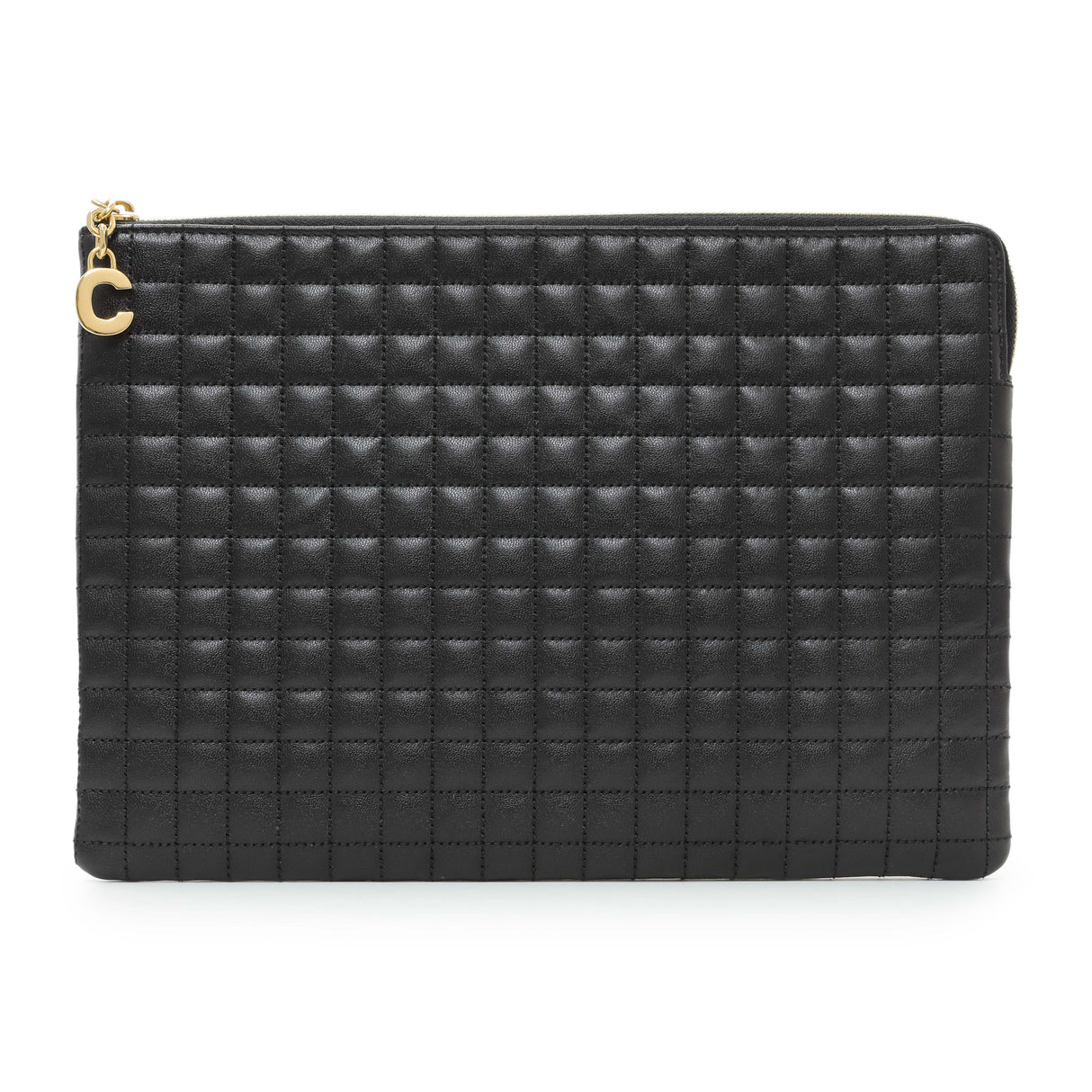Celine Black Calfskin Quilted C Charm Pouch Accessories Celine