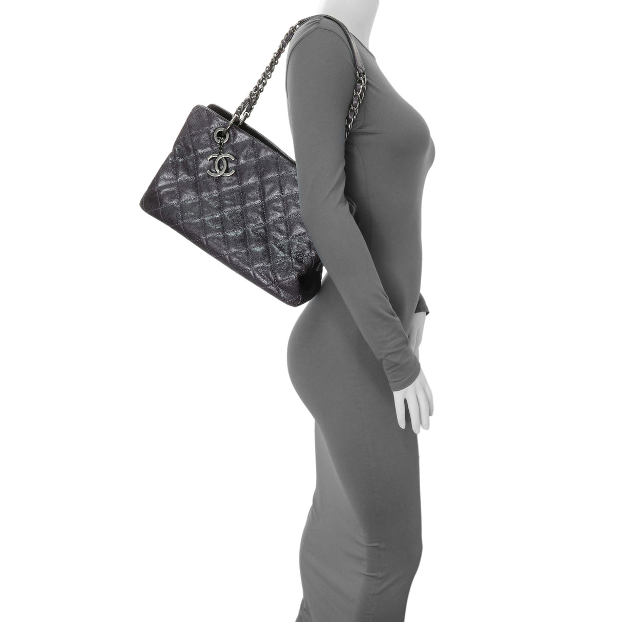 Chanel Purple Iridescent Caviar Quilted Chic Shopping Tote Handbags Chanel