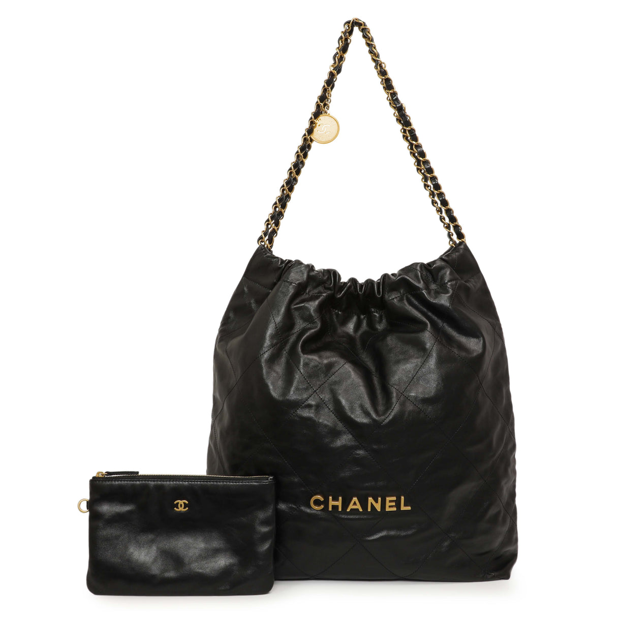 Chanel Shiny Black Quilted Shiny Calfskin Large Chanel 22 Handbags Chanel