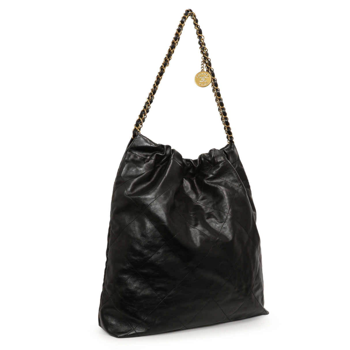 Chanel Shiny Black Quilted Shiny Calfskin Large Chanel 22 Handbags Chanel