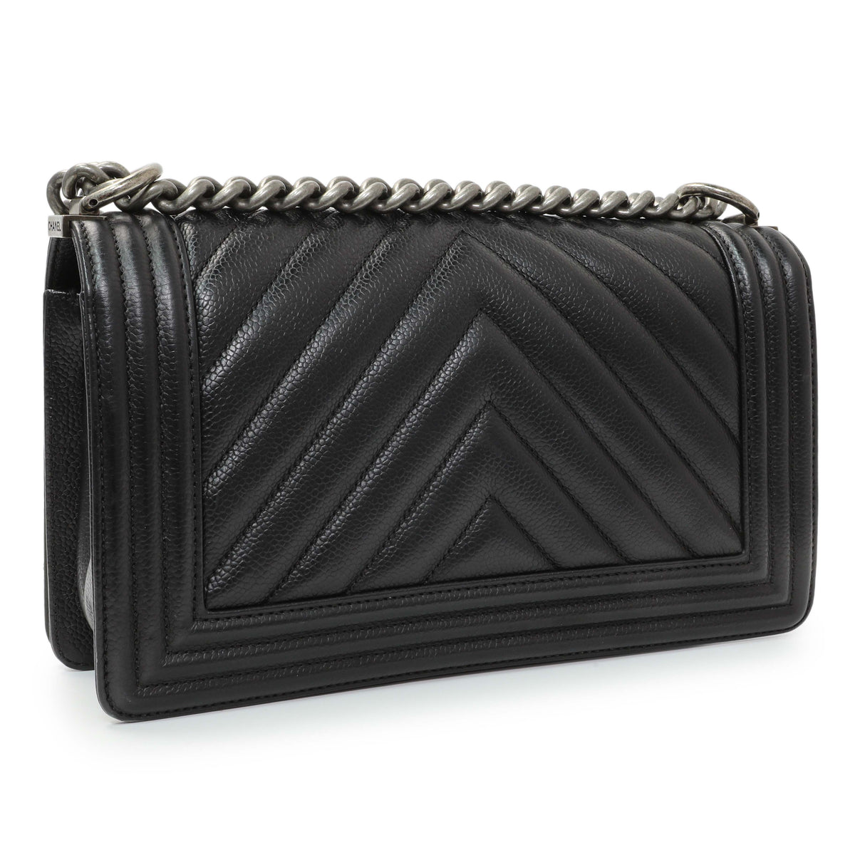 Chanel Black Chevron Quilted Caviar Medium Boy Flap Handbags Chanel