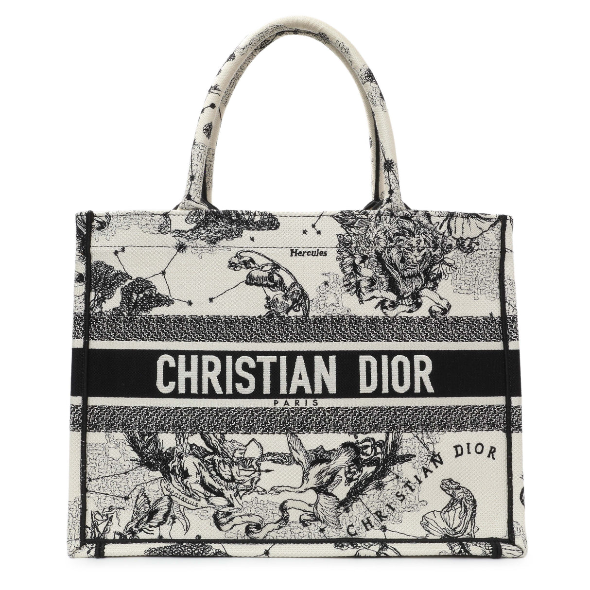 Christian Dior Latte and Black Canvas Embroidered Zodiac Toile de Jouy Medium Book Tote