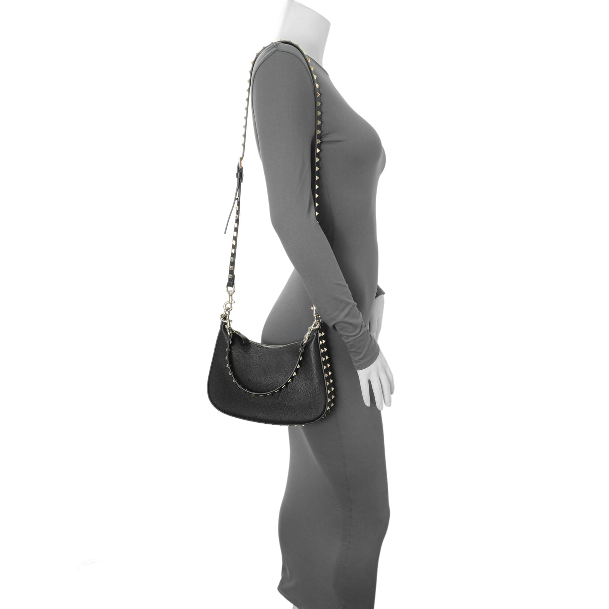 Valentino Black Grained Calfskin Rockstud Crossbody Handbags Valentino