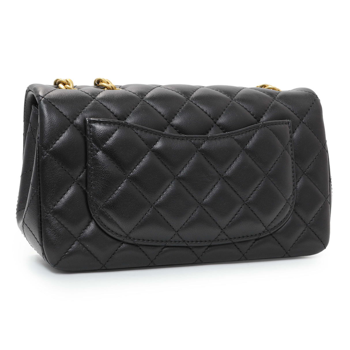 Chanel Black Mini Rectangular Flap Bag with Camellia Adjusting Chain Handbags Chanel