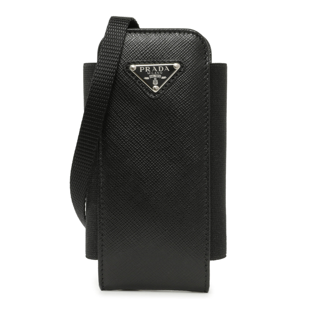 Prada Black Saffiano Triangle Lanyard Phone Case Accessories Prada