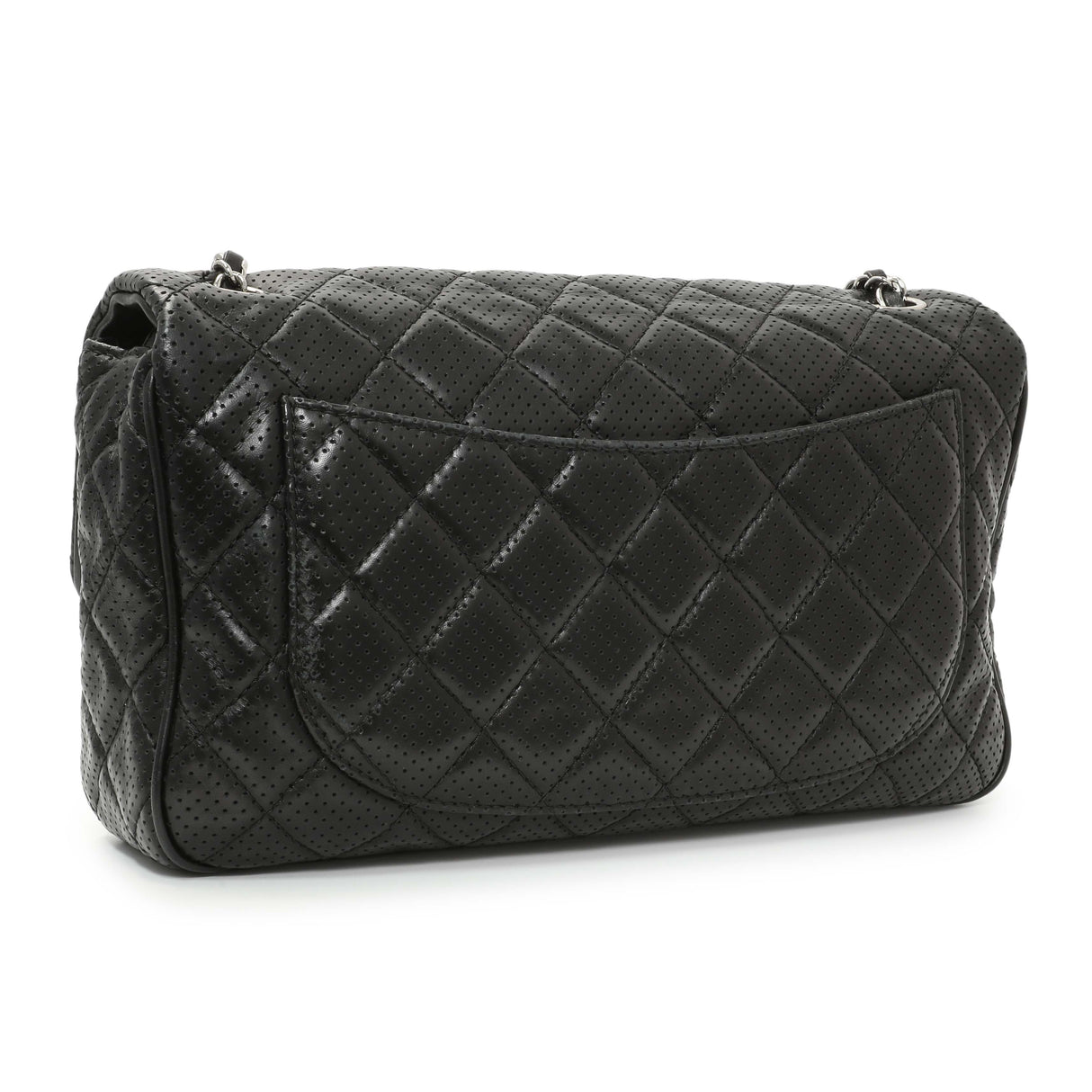 Chanel Black Perforated Lambskin Punch Flap Handbags Chanel