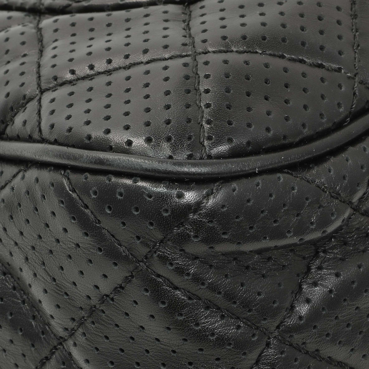 Chanel Black Perforated Lambskin Punch Flap Handbags Chanel