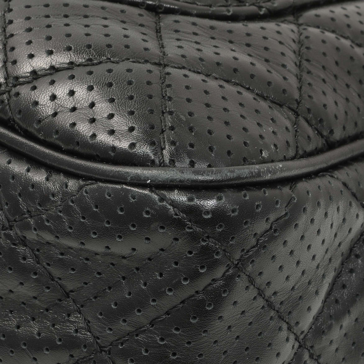 Chanel Black Perforated Lambskin Punch Flap Handbags Chanel
