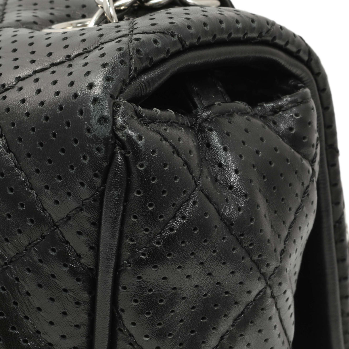 Chanel Black Perforated Lambskin Punch Flap Handbags Chanel