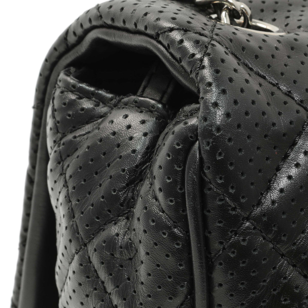 Chanel Black Perforated Lambskin Punch Flap Handbags Chanel