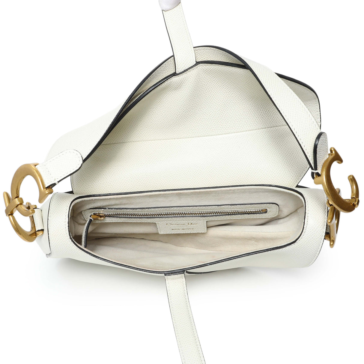 Christian Dior White Grained Calfskin Saddle Bag Handbags Christian Dior