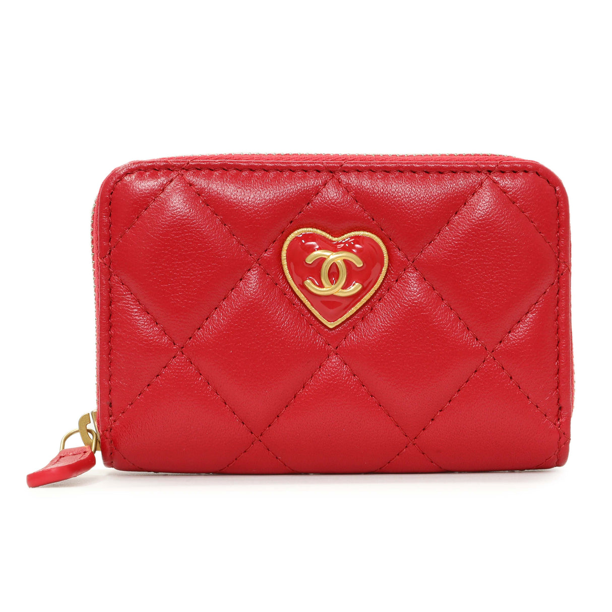 Chanel Red Lambskin Coco Love Zip Coin Purse Accessories Chanel